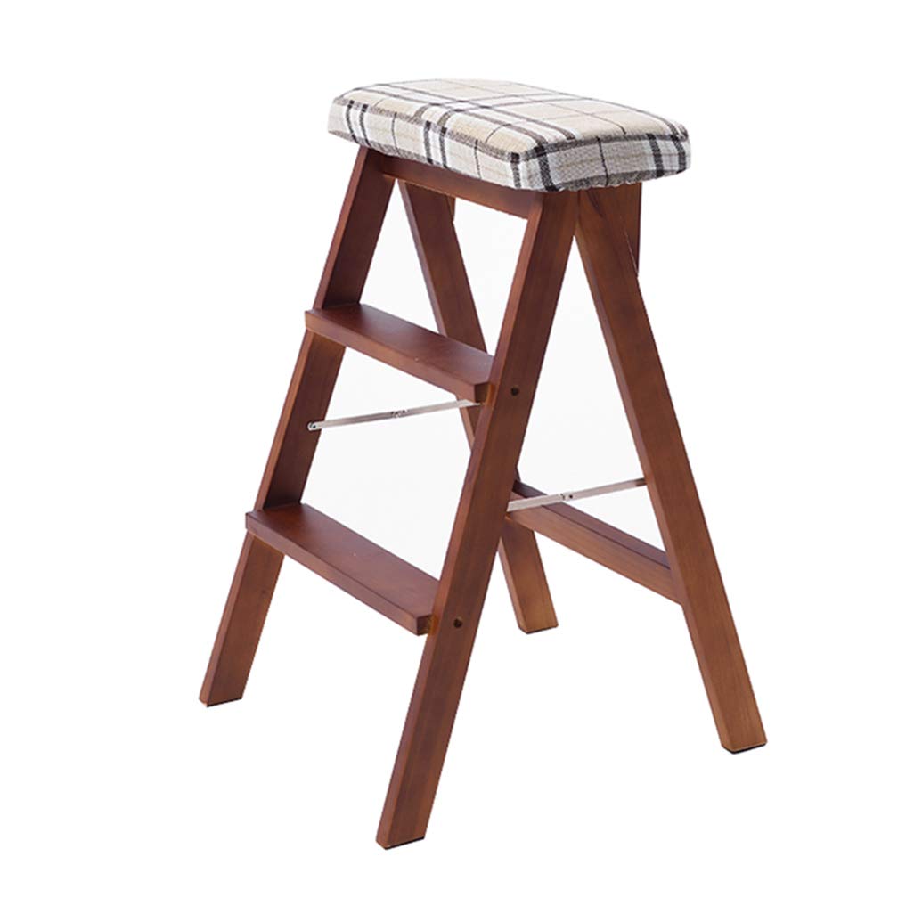 Tabouret haut pliant 3 marches en bois brun avec siège éponge confortable