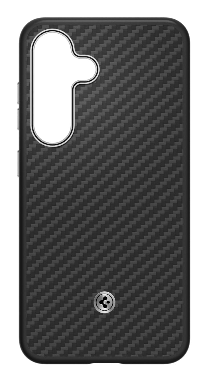Spigen Enzo Aramid Case für Galaxy S25, Designed for Samsung, Hülle aus Aramidfasern, Magnet zum Anbringen von Gadgets, Qi2-Charger kompatibel, Carbon-Finish, weiche Innenseite, Black Silver