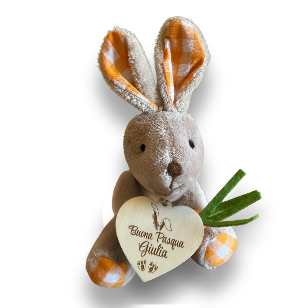Coniglietto di peluche personalizzato con nome - Idea regalo per lei e per lui (Aarancione)