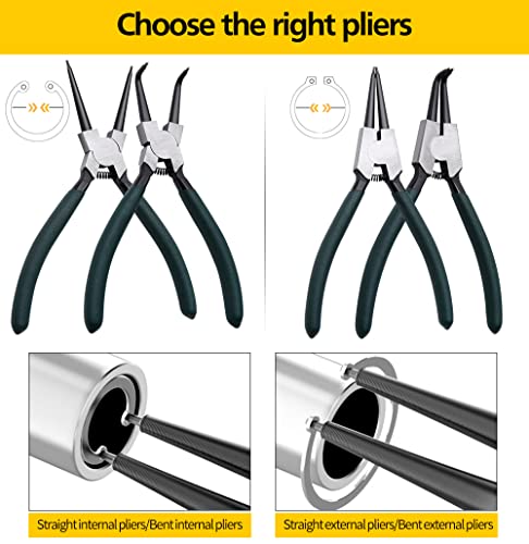 Image of 2pcs 7in Snap Ring Pliers, 5 /64in Tips | for Ring Remover Retaining and Remove Hoses, Gaskets