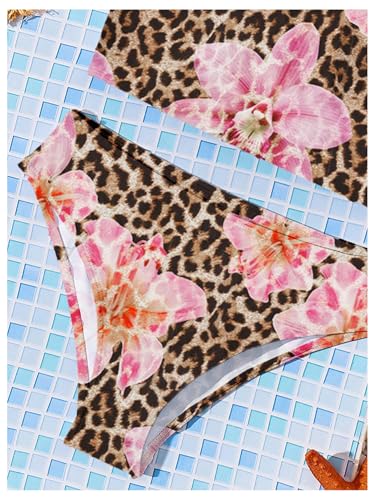 Girl's 2 Piece Floral Leopard Swimsuit Wireless Spaghetti Strap Cute Bikini Bathing Suit Beachwear4