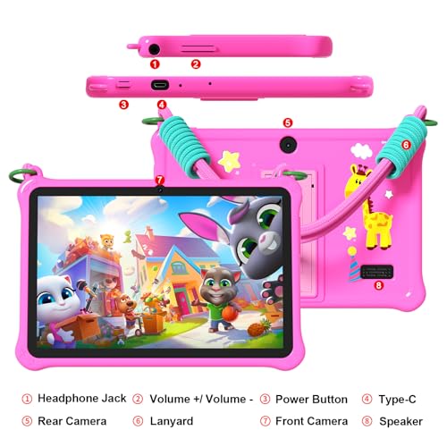 Image of PRITOM Lanyard Kids Tablet 7 inch, 32GB Toddler Tablet Android 13 with WiFi, Dual Camera, Education, Games, Kids Software Pre-Installed, Parental Control (Orange)