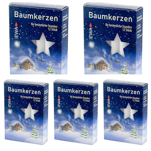 Ewa-Jeka Baumkerzen 60 Stück weiss 15x125 mm (5 Pack a 12 Stück) -...