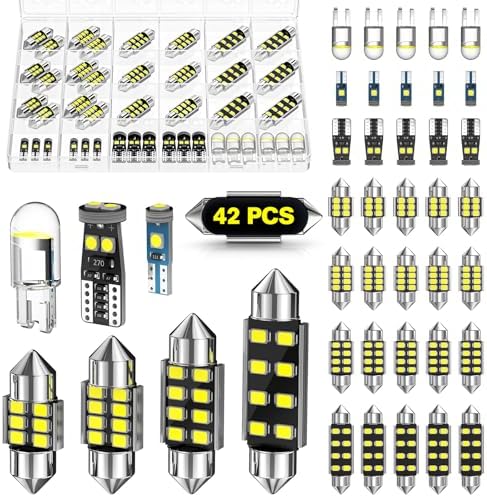 Xdoar 42 Pcs LED Interior Car Lights Kit, Upgraded Super Bright Led Dome Light Bulbs, De3175 6418 578 211-2 194 T5 T10 31mm 41mm Festoon, Compatible with Car Dome Map Dash Door Trunk Indicator Light