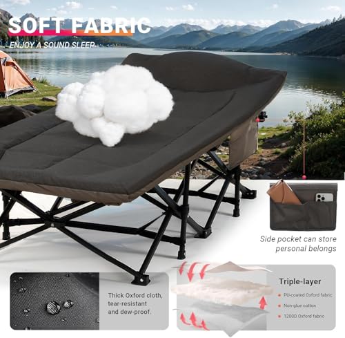 OVERMONT 28" Extra Wide Padded Folding Camping Beds for Adults - Comfortable Portable with Cushion and Pillow - Folding Cot with Carry Bag Supports 550 lbs for Outdoor Travel Home Office Nap - Image 5