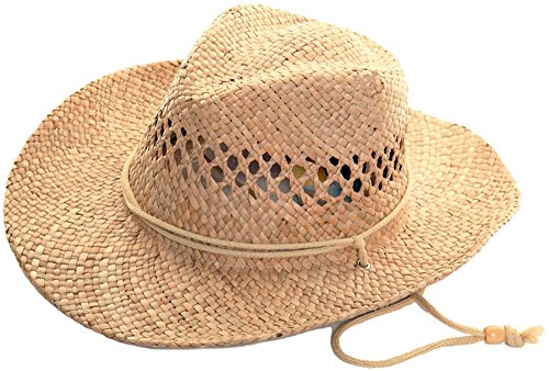 Black Jungle Beach Comber - Sombrero de paja natural con correa para la barbilla