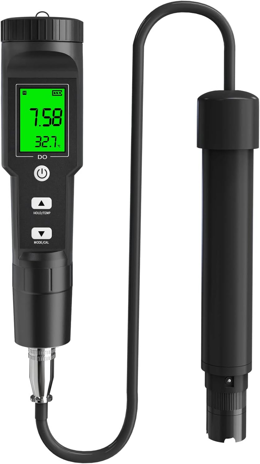soikoi RCYAGO Portable Dissolved Oxygen and Temperature Meter, DO Range: 0-40.00 mg/L, 0.1 mg//L Resolution, Digital Dissolved Oxygen Meter with Electrode Filling Fluid