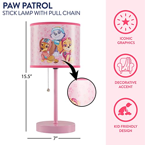 Image of Paw Patrol Stick Table Lamp for Kids - Featuring Everest, Liberty & Skye, Pull Chain On /Off, Printed Decorative Shade, Perfect for Bedroom, Nursery or Playroom