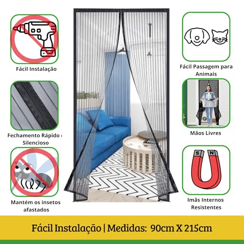 Tela Mosquiteira Magnética Porta 90x215cm Preto FortMesh