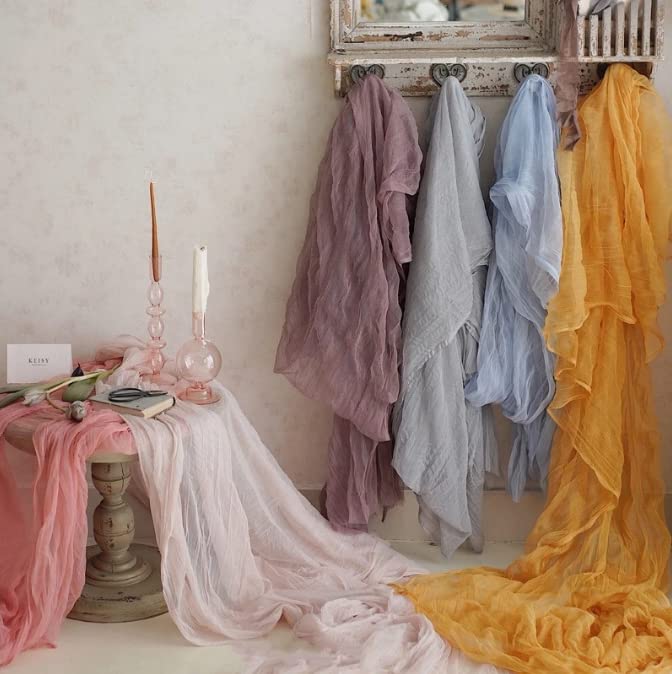 PORI Runner da tavola in Garza di Cotone Rosa Verde Beige Blu con Decorazione per Feste di Matrimonio