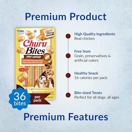 INABA Churu Bites Joint Support for Dog, Functional Lickable Dog Treat with Taurine & Green Tea Extract, 1.26oz Each, 18 Tubes Total, Chicken with Tuna Recipe - image 2