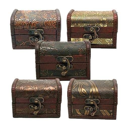 DEARMAMY 5pièces Boîte à Bijoux Rétro Petit Coffret De Rangement Organisateur De Bijoux Bois Conteneur Pour Boucles Oreilles Et Bagues