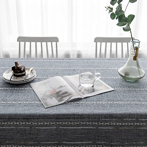 Nappe rectangle en coton lin grise 140x300cm avec pompons élégants