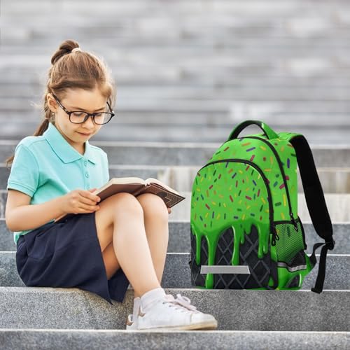 Image of Green Black Ice Cream Cute Backpacks with Chest Strap,Lightweight Bookbags 17 Inch, Casual Daypack Bags
