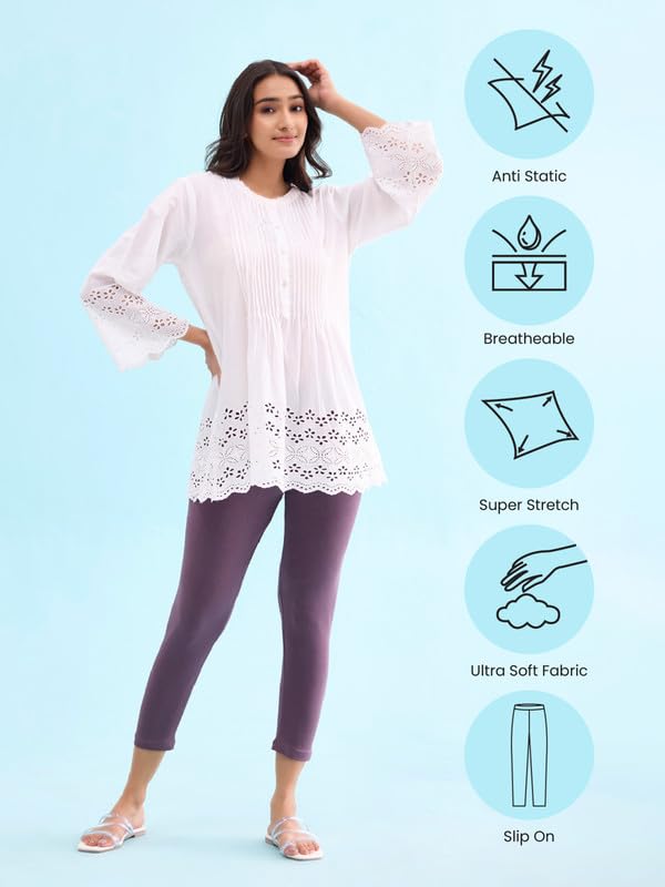 Image of GO COLORS Soft Cotton Stretch Cropped Leggings for Women | Breathable, Mid Rise