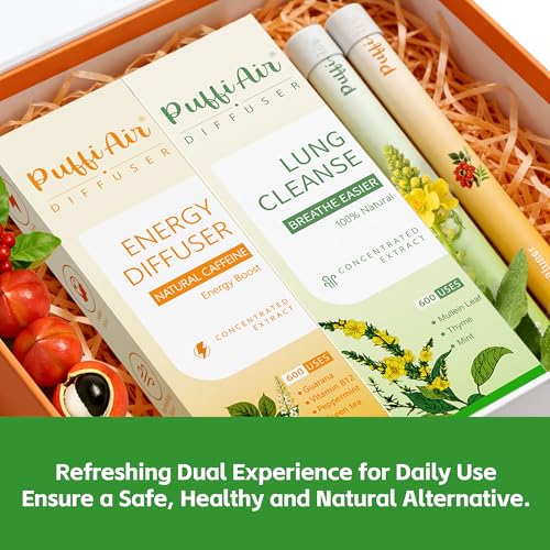 Image of Herbal Diffuser Duo, Lung Cleanse and Energy Diffuser Pens with Extract of Mullein and Natural Caffeine, 100% Natural Swap, Home & Work Duo, 4 Sticks, 600 Uses Each