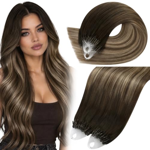 Moresoo Micro Loop Hair Extensions Real Human Hair, Brown Golden Blonde