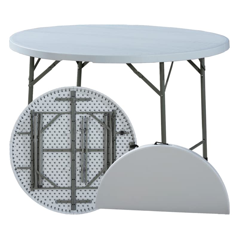 48'' White Resin Round Folding Table with Steel Frame