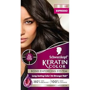 Schwarzkopf Keratin Color Permanent Hair Color, 3.0 Espresso, 1 Application – Professionally Inspired Permanent Hair Dye, for up to 80% Less Breakage vs Untreated Hair and up to 100% Gray Coverage