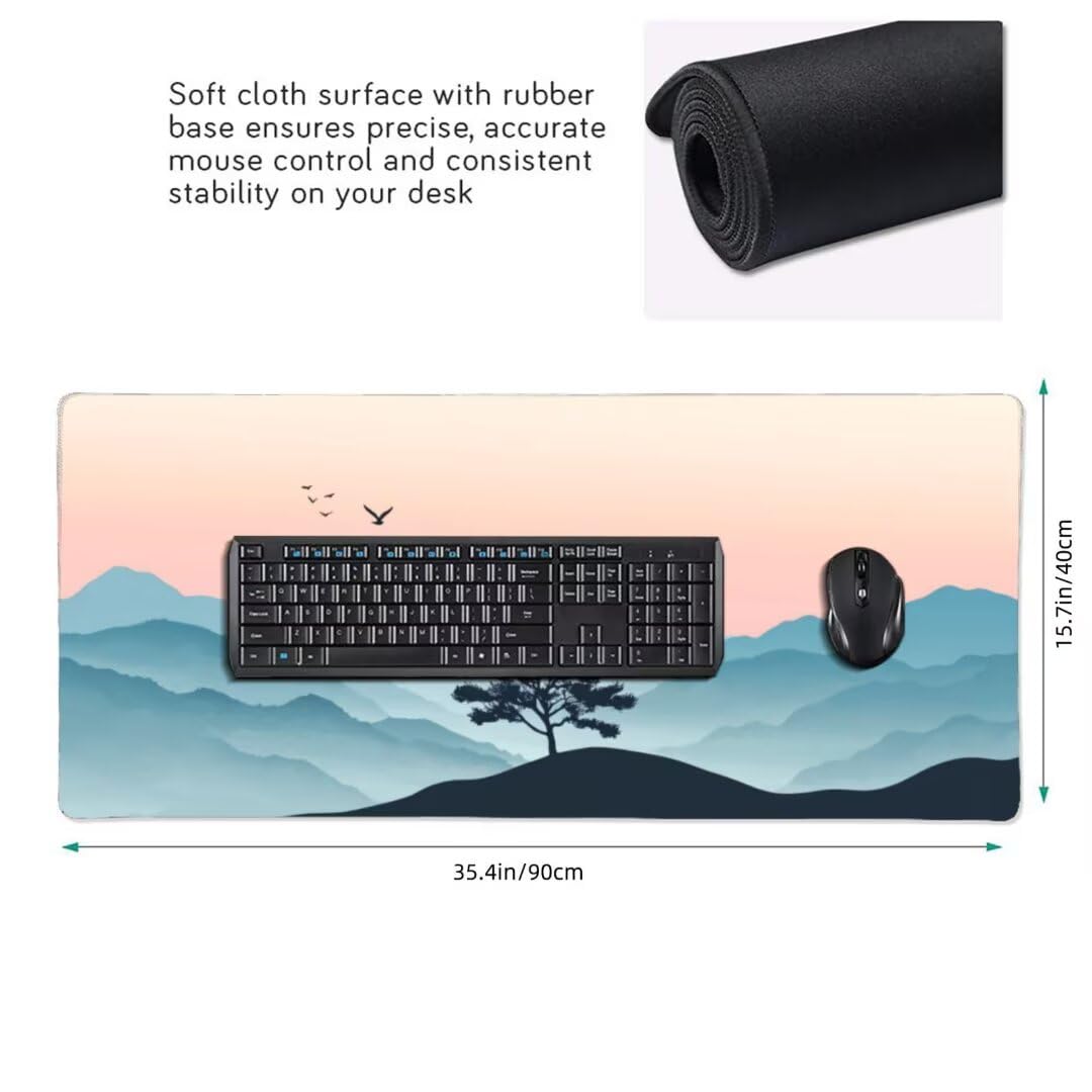 Tappetino Mouse XXL 1400x600x3mm Tappetino Mouse Tramonto Albero Impermeabile Tappetino Gaming Mouse Pad XXL Tappetino Scrivania, Base Antiscivolo Migliora Precisione e Velocità per Desktop/Ufficio