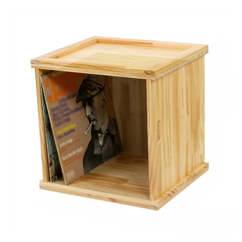 RYUQW3RE Cd Storage Rack Vinyl Record LP Storage Box, Wooden Crate with Handle - Table Top Pine Album Holder and Organizer, Stackable Case(Natural)
