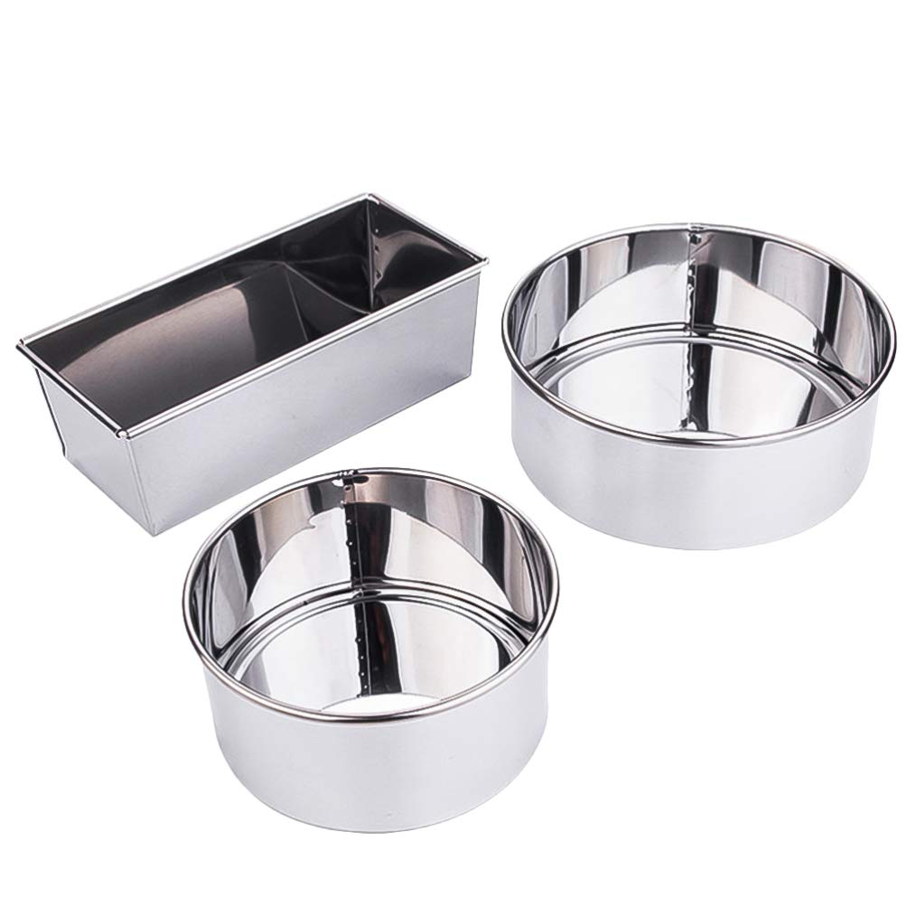 Cabilock 3pcs Stainless Steel Cake Molds Round Rectangle Baking for Home Kitchen for Muffins Desserts Easy to Bakeware