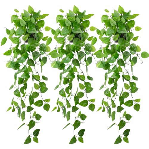 LOYWREE 3 Pack Small Artificial Hanging Plants with Faux Ivy