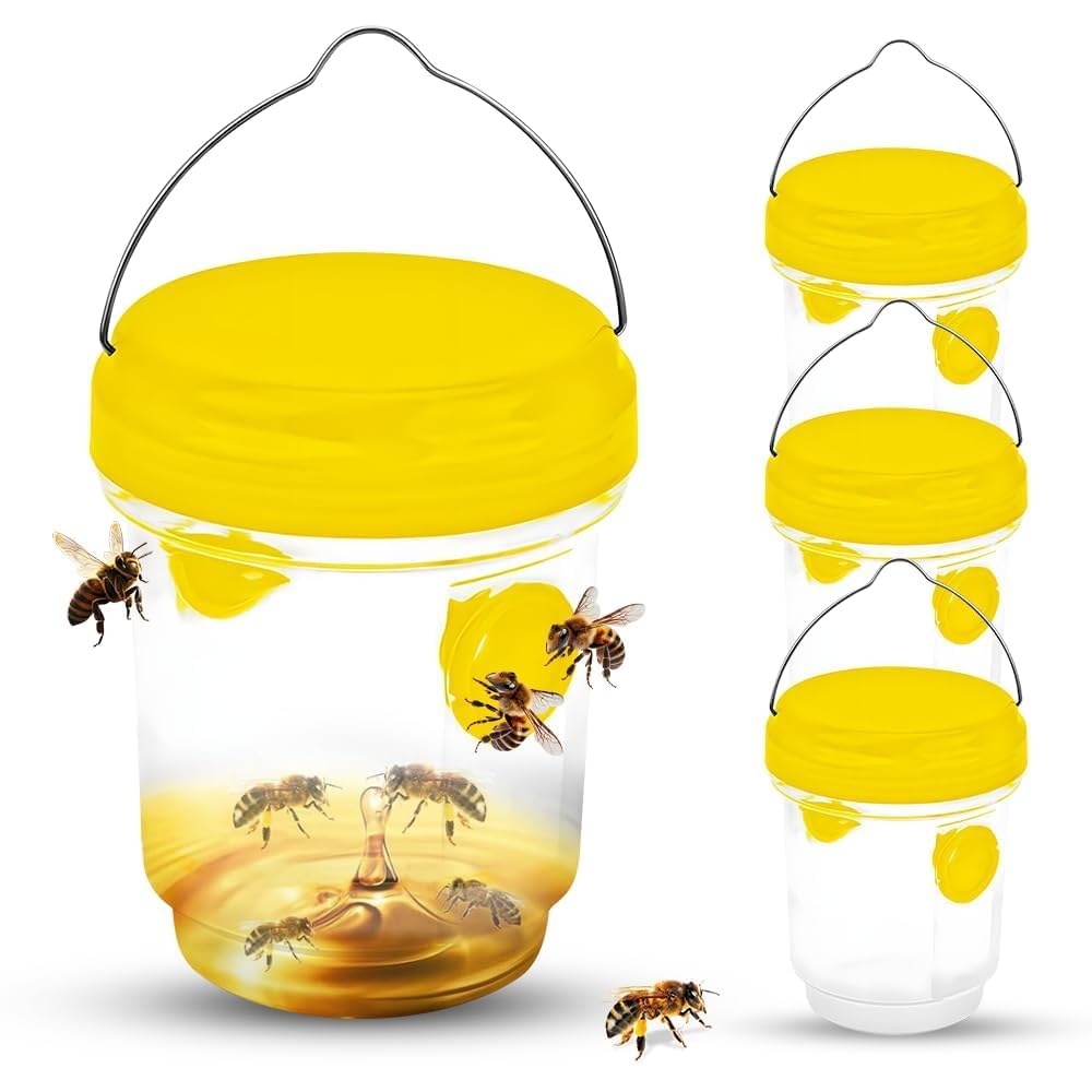 yotutun 4 Pack Wasp Traps, Yellow Jacket Trap Outdoor Hanging Reusable Waterproof Hornet and Bee Flying Insect Traps for Garden Patio Courtyard Camping Outdoor