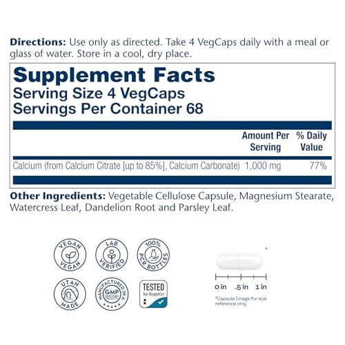 SOLARAY Calcium Citrate 1000 mg, 275 VegCaps - Image 2