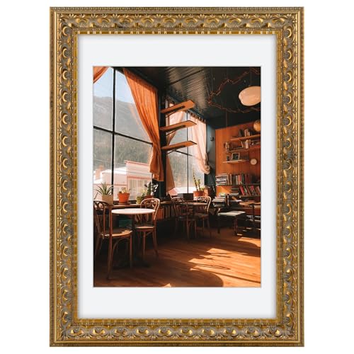 Image of Golden State Art, 10X14 Ornate Finish Photo Frame With White Mat for 8.5x11 Picture & Real Glass, Color: Bronze
