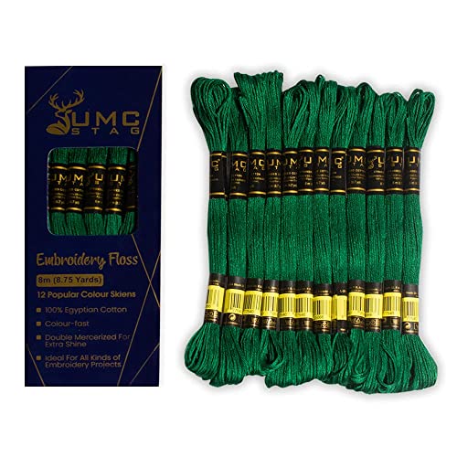 Image of 12 Pieces Emerald Green 923 Premium Embroidery Thread | 100% Egyptian Cotton Premium Skeins | Cross Stitch Embroidery Floss | Oeko TEX Certified Stranded Cotton (Emerald Green)
