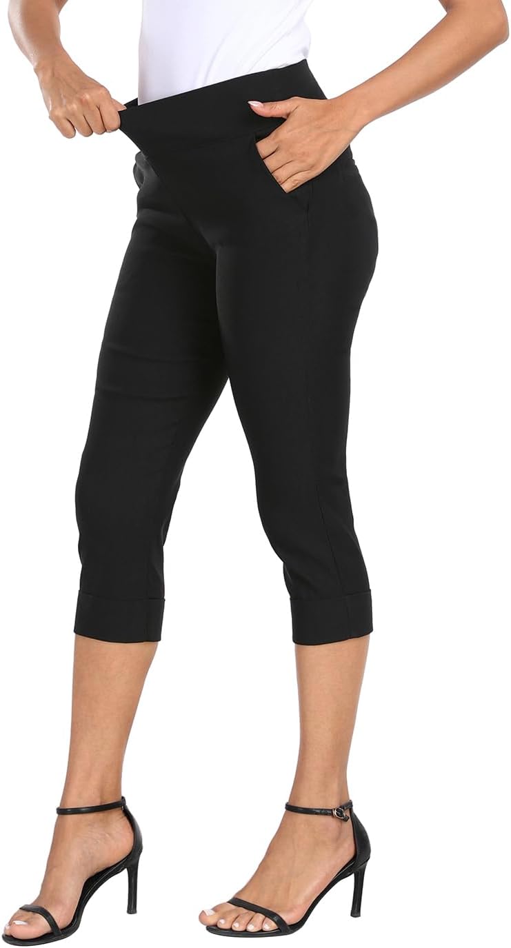 HDE Pull On Capri Pants for Women 19" Inseam Cropped Dress Pants with Pockets - Image 4
