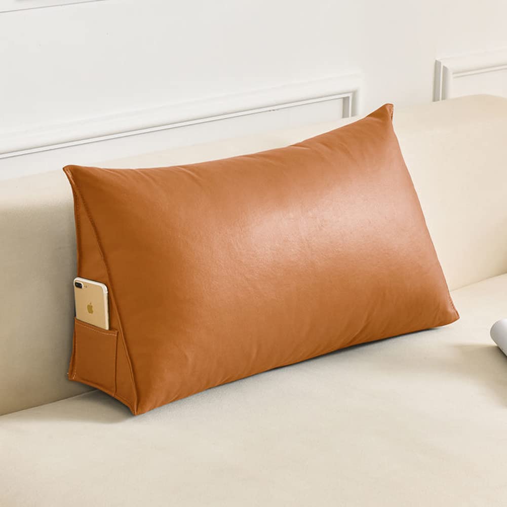 YUR Luxurious Triangle Sofa Back Cushion for Bed Reading Pillow,Waterproof Faux Leather Cover,Large Waist Support Pillow Backrest Support