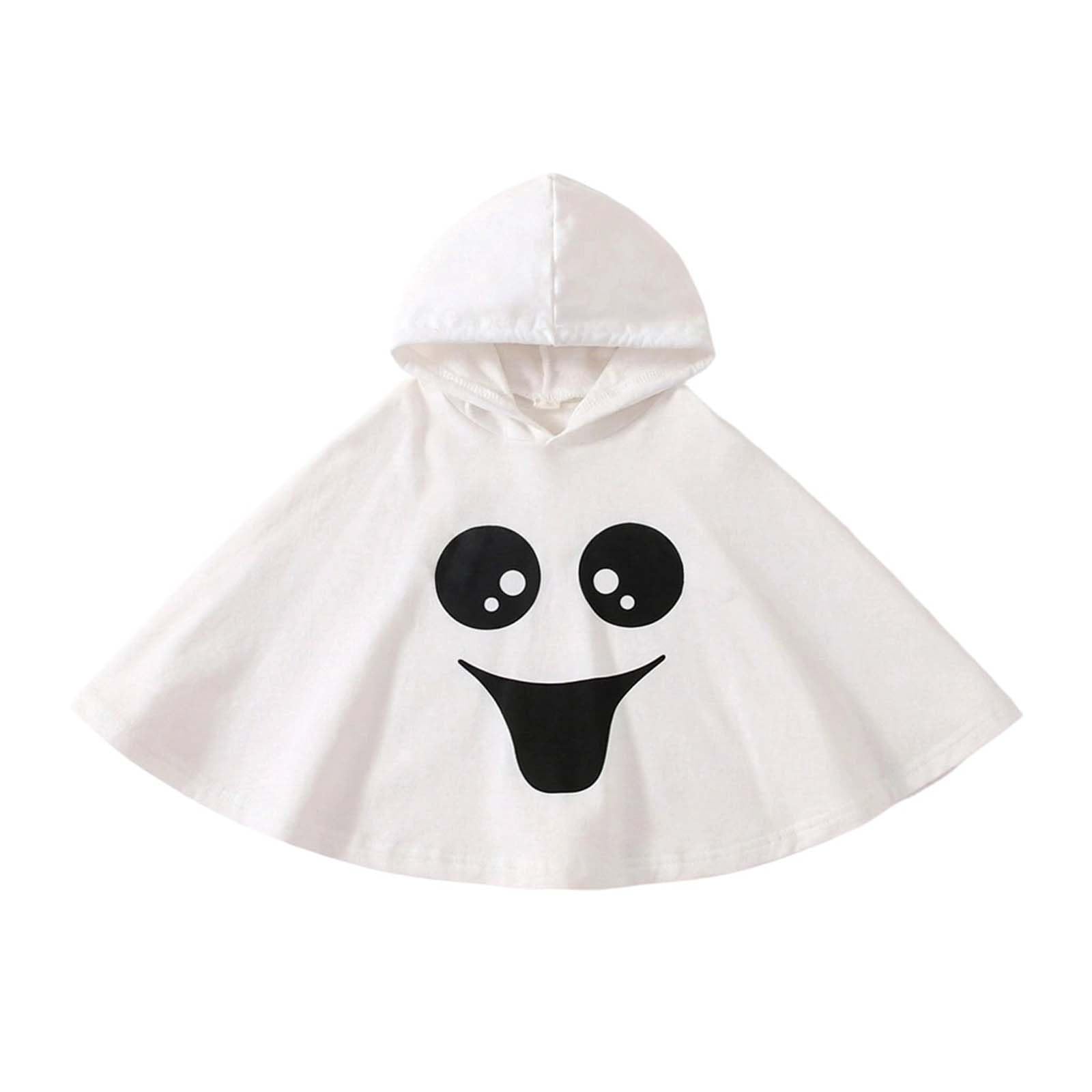 MoKid Ssdwer Kids Toddler Boy Girl Halloween Costume Ghost Smile Embroidery Cloak Hooded Cape Poncho Fancy Party Cosplay Outfits (C White, 140)