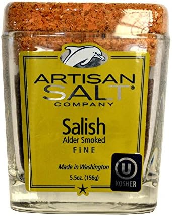 Alderwood Fine Grain Smoked Gourmet Sea Salt in Glass Jar with Cork - 6.5 oz