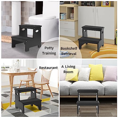 Suqanacy SQ-031 Kids Step Stool Black Stepping Stool 2 Step Stools For Toddlers Bathroom Kitchen Counter Sink Wooden Step Stool Portable Baby Childrens Wood Toddler Foot Bed Step Stool Kids Potty Training Stool thumb #2