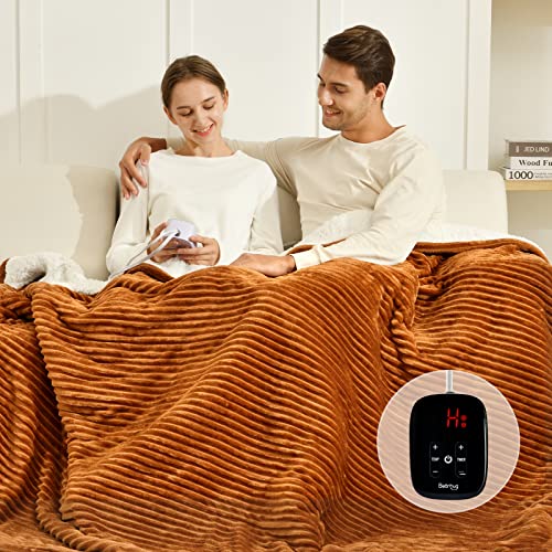 Bearhug Electric Blanket Twin Size, Ribbed Flannel & Sherpa 62"X84" Heated Blanket, 5 Year Warranty, 10 Heating Levels & 1-12H Auto Off, Over Heat Protection, Machine Washable #TOP10
