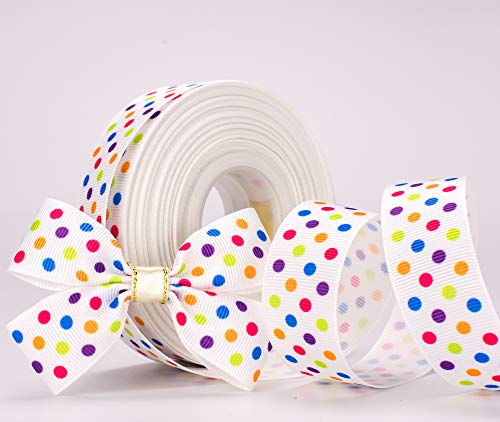 Atribbons 25 Yards 1 Inch Wide Beautiful Colorful Dots Printed Grosgrain Ribbon For Hair Bows Headbands Crafting And Gift Wrapping #TOP2