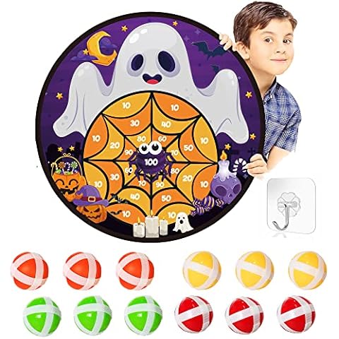 VDESFUEBY Halloween Games Dart Board 26in Ghost Dart Board with 12 Sticky Balls and Hooks Halloween Party Favors Indoor Outdoor Sports Puzzle Game Cover