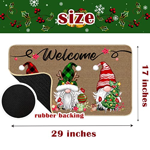 Image of TREWAVE Christmas Welcome Decorative Doormat, Christmas Gnome Buffalo Plaid Door Mat, Non Slip Entrance Floor Rug, 29 x 17 Inch
