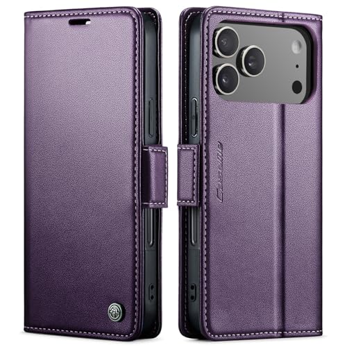 Coque pour iPhone 17 Pro avec blocage RFID et portefeuille magnétique violet
