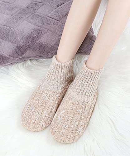 Panda Bros Slipper Socks For Women With Grippers, Fuzzy Womens Slipper Booties With Non Slip Bottoms, Cozy Warm House Slippers(Wheat Color, 10-13) #TOP1