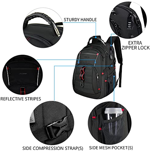 KROSER Reizen Laptop Rugzak 17.3 Inch Grote Computerrugzak Stijlvolle College Rugzak met USB-oplaadpoort en RFID-zakken Waterafstotende Rugzak Dagrugzak voor School / Zaken / Werk / Mannen / Vrouwen-Zwart - Image 5