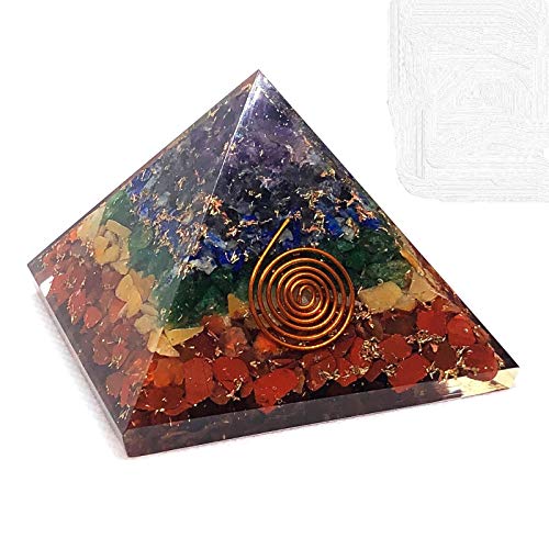 Pachamama Essentials 7 Chakra Gemstone Energy Generator Orgone Pyramid for Emf Protection & Healing- Meditation orgonite Pyramids/Crystal Chakra. Charged Gemstone Orgone Pyramid