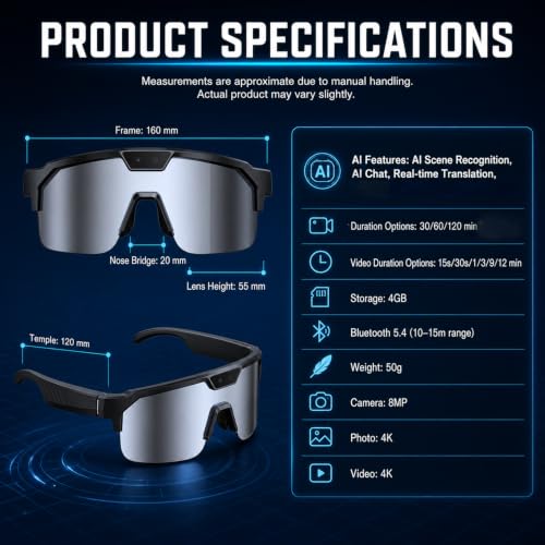 Image of GenXenon AI Smart Glasses with Camera for Cycling & Outdoor Sports - Silver