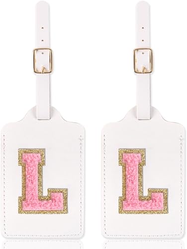 2 Pack Personalized Initial Luggage Tags for Suitcases with Chenille Letter, Cut