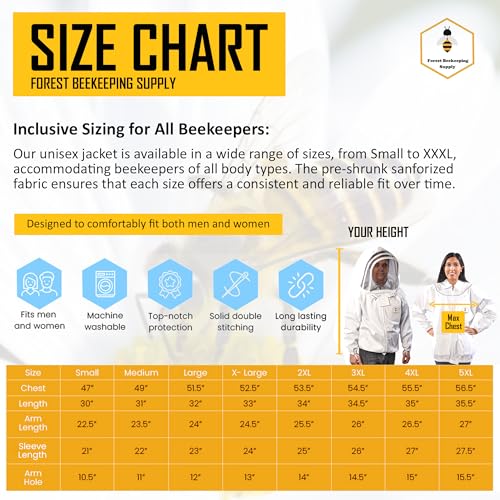 Beekeeping Jacket with Fencing Veil – Premium 100% Cotton Bee Jacket for Professional Beekeepers by Forest Beekeeping Supply (2XL) - Image 5