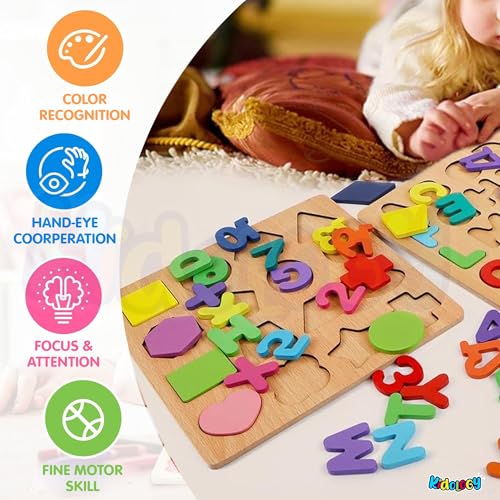 Image of Kidology Wooden Puzzles for Toddlers for Kids Preschool Learning Toys, Wooden Montessori Toddler Puzzles Wooden Alphabet, Number, Shape Puzzles for Kids 2-4 Years Old (Shape Puzzle)