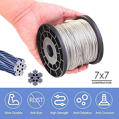 Wire Rope Crimping Tool Kit, with 1/16-304 Stainless Steel Cable 265 ft (7x7 Strand Core), 225 Cable Ferrule Aluminum Loop Sleeve Stops, M5 Turnbuckle