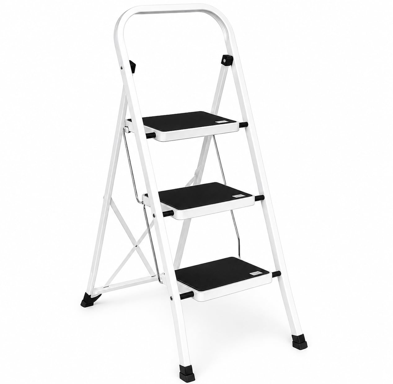 Escalera Plegable de 3 peldaños con Estructura de Acero | Taburete Multifuncional con Superficie Antideslizante y Base Estable | Ligera, portátil y Segura para hogar, Oficina y tareas domésticas